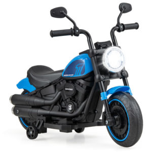 Kids Electric Motorcycle with Training Wheels and LED Headlights-Blue - Color: Blue