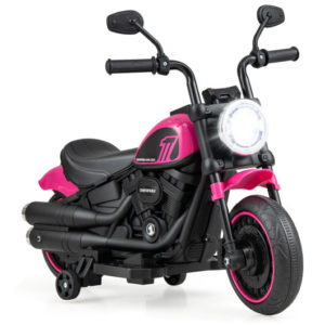Kids Electric Motorcycle with Training Wheels and LED Headlights-Pink - Color: Pink