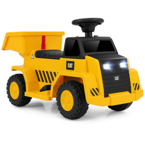6V Electric Licensed Caterpillar Construction Vehicle with One-Button Start-Yellow - Color: Yellow