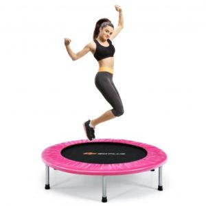 38 Inch Mini Folding Trampoline Portable Leisure Fitness Backboard-Pink - Color: Pink
