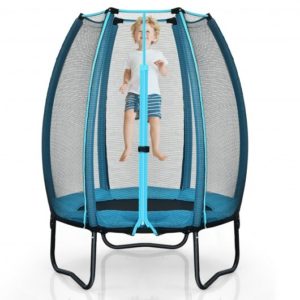 4 Feet Kids Trampoline Recreational Bounce Jumper with Enclosure Net-Blue - Color: Blue