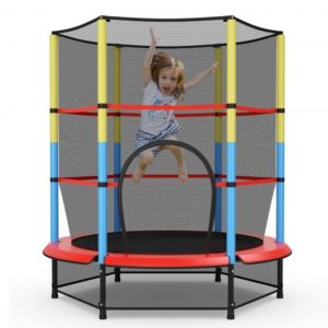 55 Inches Kids Trampoline Recreational Bounce Jumper with Safety Enclosure Net - Color: Multicolor