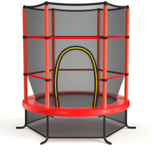 55 Inch Kids Recreational Trampoline Bouncing Jumping Mat with Enclosure Net-Red - Color: Red