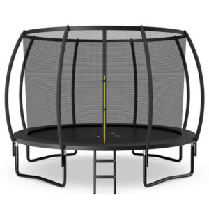 12FT ASTM Approved Recreational Trampoline with Ladder-Black - Color: Black