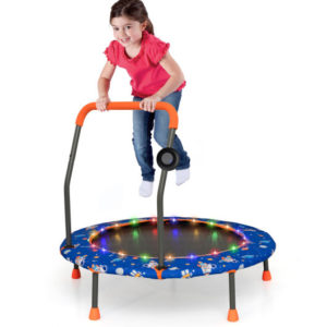 36 Inch Mini Trampoline with Colorful LED Lights and Bluetooth Speaker-Blue - Color: Blue