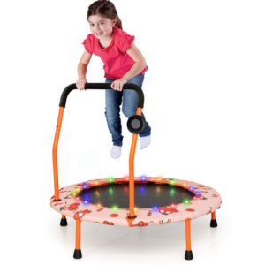 36 Inch Mini Trampoline with Colorful LED Lights and Bluetooth Speaker-Orange - Color: Orange