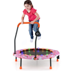 36 Inch Mini Trampoline with Colorful LED Lights and Bluetooth Speaker-Pink - Color: Pink