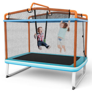6 Feet Rectangle Trampoline with Swing Horizontal Bar and Safety Net-Orange - Color: Orange