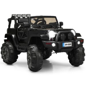 12V Kids Remote Control Riding Truck Car with LED Lights-Black - Color: Black