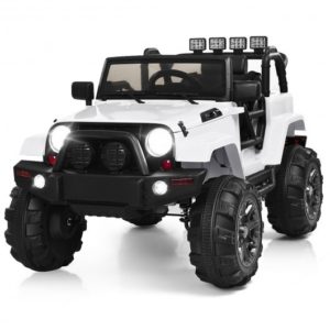 12V Kids Remote Control Riding Truck Car with LED Lights-White - Color: White