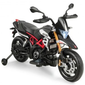 12V Kids Ride-On Motorcycle Aprilia Licensed with Sounds and Music-Black - Color: Black