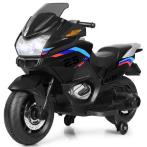 12V Kids Ride On Motorcycle Electric Motor Bike-Black - Color: Black