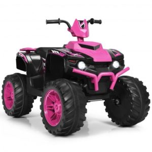 12V Kids Ride on ATV with LED Lights and Treaded Tires and LED lights-Pink - Color: Pink