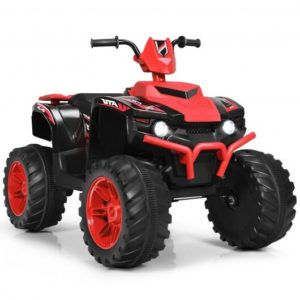 12V Kids Ride on ATV with LED Lights and Treaded Tires and LED lights-Red - Color: Red
