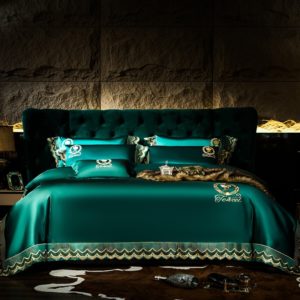 Pattern: Green, Dimensions: 200x230cm - Silk Cotton Embroidery Four-piece Set 200 Long-staple Cotton Model Room Cotton Satin