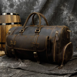 Color: 52cm Dark Brown - Large Capacity Travel Men's First Layer Cowhide Luggage Bag Portable