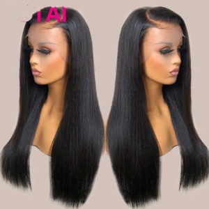 Color: 13x4 HD Frontal150, Wig size: 16inch - Real Human Hair Lace Wig Set Straight Hair Black Medium Length