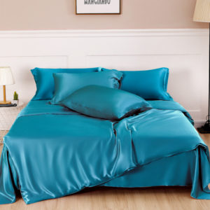 Color: Peacock blue, Size: 1.8m flat sheet - Silk Four Piece Set, Solid Color, Simple Nordic Style
