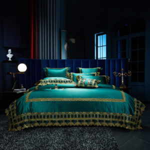Pattern: Dark Green Bedspread Models, Size Specification: 4Pieces set 1.5M - Luxury High Precision Brocade Silky Four-piece Set