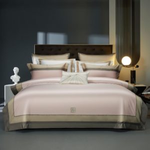 Color: Angel Pink, Specifications: Fitted Sheet Enlarge 7pcs - 160 Double-strand Long-staple Cotton Color Block Embroidery Bedding