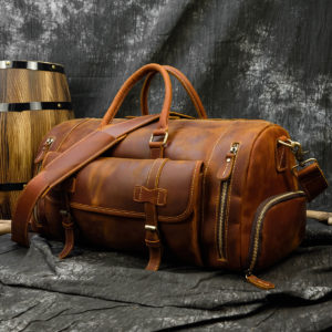 Color: 52cm Brown - Large Capacity Travel Men's First Layer Cowhide Luggage Bag Portable