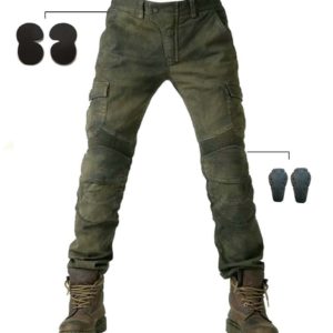Army green denim jeans with locomotive pad