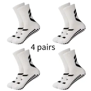 Color: Ivory, Size: L - 4 pairs of new combination non slip sports socks, non slip rubber grip pads, football socks, tennis running socks