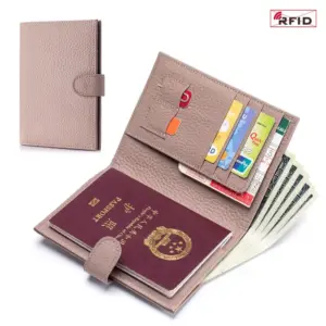 Color: SKY BLUE - Genuine Leather RFID Travel Passport Cover Case Wallet Bag Card Holder Cowhide Coin Purse Document Cover Flight Men Women